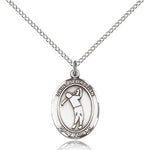 St. Sebastian Golf Medal, Sterling Silver, Medium - 18&quot; 1.2mm Sterling Silver Chain + Clasp