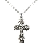 Crucifix Pendant, Sterling Silver - 18&quot; 1.2mm Sterling Silver Chain + Clasp