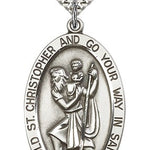 St. Christopher Medal, Sterling Silver - 24&quot; 2.4mm Rhodium Plate Endless Chain