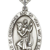 St. Christopher Medal, Sterling Silver - 24&quot; 2.4mm Rhodium Plate Endless Chain