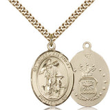 Guardian Angel Air Force Medal, Gold Filled, Large - 24&quot; 2.4mm Gold Plated Chain + Clasp