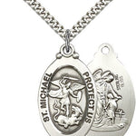 St. Michael the Archangel Medal, Sterling Silver - 24&quot; 2.4mm Rhodium Plate Endless Chain