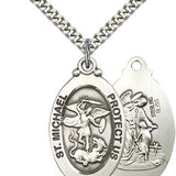 St. Michael the Archangel Medal, Sterling Silver - 24&quot; 2.4mm Rhodium Plate Endless Chain