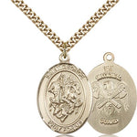 St. George National Guard Medal, Gold Filled, Large - 24&quot; 2.4mm Gold Plated Chain + Clasp