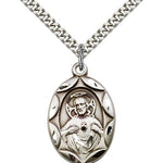 Scapular Medal, Sterling Silver - 24&quot; 2.4mm Rhodium Plate Endless Chain