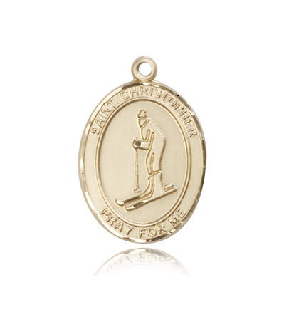 St. Christopher Skiing Medal, 14 Karat Gold, Large - 14 KT Yellow Gold