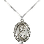 St. Christopher Medal, Sterling Silver - 18&quot; 1.2mm Sterling Silver Chain + Clasp