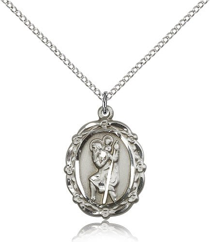 St. Christopher Medal, Sterling Silver - 18&quot; 1.2mm Sterling Silver Chain + Clasp