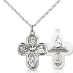 4 Way Cross Pendant, Sterling Silver - 18&quot; 1.2mm Sterling Silver Chain + Clasp