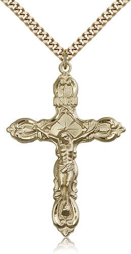 Crucifix Pendant, Gold Filled - 24&quot; 2.4mm Gold Plated Endless Chain