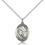 St. Sebastian Hockey Medal, Sterling Silver, Medium - 18&quot; 1.2mm Sterling Silver Chain + Clasp