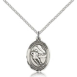 St. Sebastian Hockey Medal, Sterling Silver, Medium - 18&quot; 1.2mm Sterling Silver Chain + Clasp