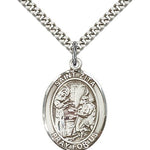 St. Zita Medal, Sterling Silver, Large - 24&quot; 2.4mm Rhodium Plate Chain + Clasp