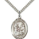 St. Zita Medal, Sterling Silver, Large - 24&quot; 2.4mm Rhodium Plate Chain + Clasp