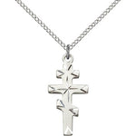 Greek Orthodox Cross Pendant, Sterling Silver - 18&quot; 1.2mm Sterling Silver Chain + Clasp