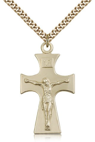 Celtic Crucifix Pendant, Gold Filled - 24&quot; 2.4mm Gold Plated Endless Chain
