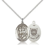 St. George Coast Guard Medal, Sterling Silver, Medium - 18&quot; 1.2mm Sterling Silver Chain + Clasp