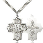 5 Way Cross Pendant, Sterling Silver - 24&quot; 2.4mm Rhodium Plate Endless Chain