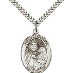 St. Margaret Mary Alacoque Medal, Sterling Silver, Large - 24&quot; 2.4mm Rhodium Plate Chain + Clasp