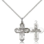 5 Way Cross Pendant, Sterling Silver - 18&quot; 1.2mm Sterling Silver Chain + Clasp