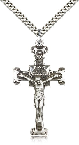 Crucifix Pendant, Sterling Silver - 24&quot; 2.4mm Rhodium Plate Endless Chain