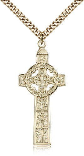 Scriptures Cross Pendant, Gold Filled - 24&quot; 2.4mm Gold Plated Endless Chain