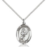 St. Christopher Softball Medal, Sterling Silver, Medium - 18&quot; 1.2mm Sterling Silver Chain + Clasp
