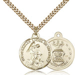 Air Force Guardain Angel Medal, Gold Filled - 24&quot; 2.4mm Gold Plated Endless Chain