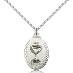 Communion Medal, Sterling Silver - 18&quot; 1.2mm Sterling Silver Chain + Clasp