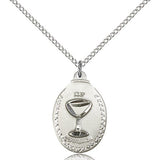 Communion Medal, Sterling Silver - 18&quot; 1.2mm Sterling Silver Chain + Clasp