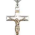 Crucifix Pendant, Two-Tone - 24&quot; 2.4mm Rhodium Plate Endless Chain