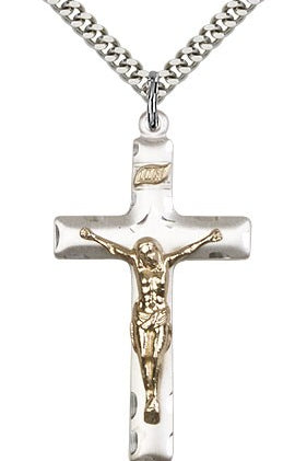 Crucifix Pendant, Two-Tone - 24&quot; 2.4mm Rhodium Plate Endless Chain