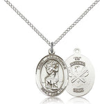 St. Christopher National Guard Medal, Sterling Silver, Medium - 18&quot; 1.2mm Sterling Silver Chain + Clasp
