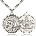 St. Michael Army Medal, Sterling Silver - 24&quot; 2.4mm Rhodium Plate Endless Chain