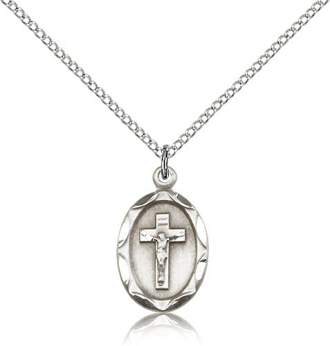 Crucifix Pendant, Sterling Silver - 18&quot; 1.2mm Sterling Silver Chain + Clasp