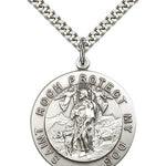 St. Roch Medal, Sterling Silver - 24&quot; 2.4mm Rhodium Plate Endless Chain