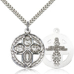 4 Way Cross Pendant, Sterling Silver - 24&quot; 2.4mm Rhodium Plate Endless Chain