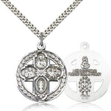 4 Way Cross Pendant, Sterling Silver - 24&quot; 2.4mm Rhodium Plate Endless Chain