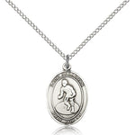 St. Sebastian Wrestling Medal, Sterling Silver, Medium - 18&quot; 1.2mm Sterling Silver Chain + Clasp