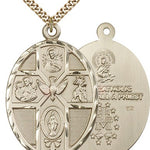 5 Way Cross Holy Spirit Medal, Gold Filled - 24&quot; 2.4mm Gold Plated Endless Chain