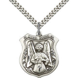 St. Michael the Archangel Medal, Sterling Silver - 24&quot; 2.4mm Rhodium Plate Endless Chain
