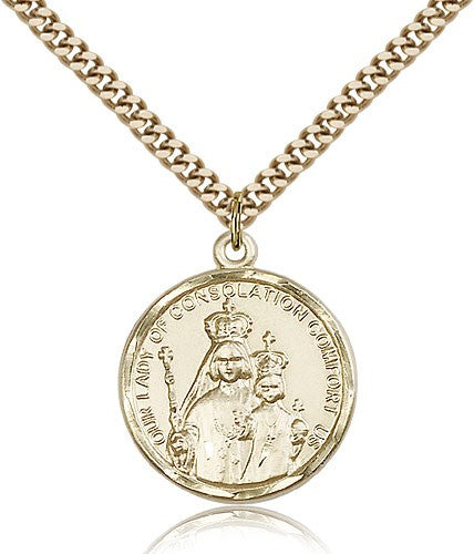Our Lady of Consolation Medal, Gold Filled - 24&quot; 2.4mm Gold Plated Endless Chain