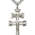 Caravaca Crucifix Pendant, Sterling Silver - 24&quot; 2.4mm Rhodium Plate Endless Chain