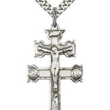 Caravaca Crucifix Pendant, Sterling Silver - 24&quot; 2.4mm Rhodium Plate Endless Chain