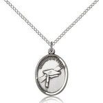Graduation Medal, Sterling Silver - 18&quot; 1.2mm Sterling Silver Chain + Clasp