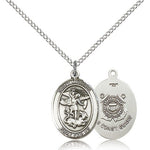 St. Michael Coast Guard Medal, Sterling Silver, Medium - 18&quot; 1.2mm Sterling Silver Chain + Clasp