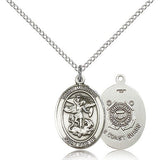 St. Michael Coast Guard Medal, Sterling Silver, Medium - 18&quot; 1.2mm Sterling Silver Chain + Clasp
