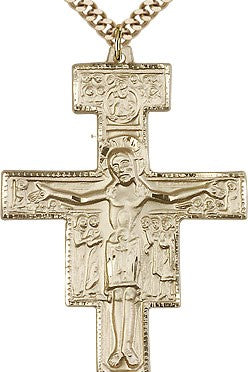San Damiano Medal, Gold Filled - 24&quot; 2.4mm Gold Plated Endless Chain