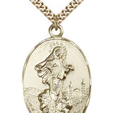 Our Lady of Medugorje Medal, Gold Filled - 24&quot; 2.4mm Gold Plated Endless Chain