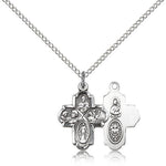 4 Way Cross Pendant, Sterling Silver - 18&quot; 1.2mm Sterling Silver Chain + Clasp
